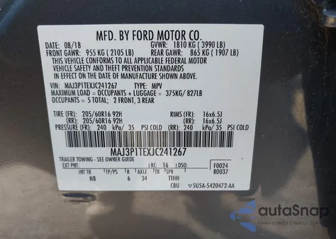 2018 Ford Ecosport Se from USA, damaged, VIN MAJ3P1TEXJC241267